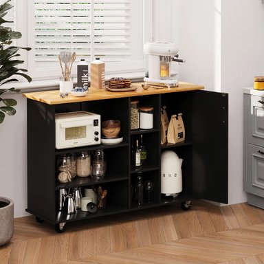 ISLA DE COCINA CON RUEDAS VANIA NEGRO 1 PUERTA RYR MUEBLES - 2
