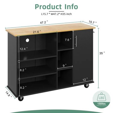 ISLA DE COCINA CON RUEDAS VANIA NEGRO 1 PUERTA RYR MUEBLES - 4