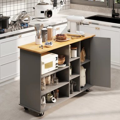 ISLA DE COCINA R&R MUEBLES VANIA CON RUEDAS GRIS 1 PUERTA RYR MUEBLES