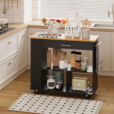 ISLA DE COCINA R&R MUEBLES BAYÓVAR 1 CAJÓN CON RUEDAS NEGRO RYR MUEBLES