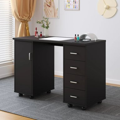 ESCRITORIO R&R MUEBLES MERLIN 120 CM X 47.5 CM NEGRO CON RUEDAS