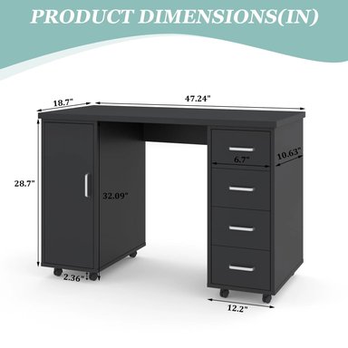 ESCRITORIO R&R MUEBLES MERLIN 120 CM X 47.5 CM NEGRO CON RUEDAS - 3