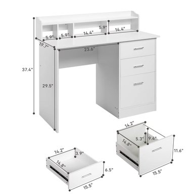 ESCRITORIO MODERNO R&R MUEBLES ADAMS 110 CM X 50 CM BLANCO ORGANIZADOR 3 CAJONES - 4