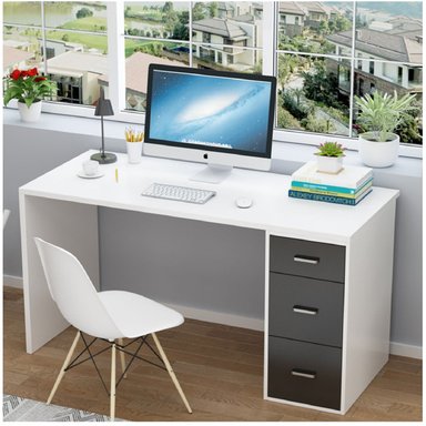 ESCRITORIO MODERNO GARY BLANCO-NEGRO 3 CAJONES RYR MUEBLES - 1