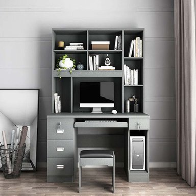 ESCRITORIO R&R MUEBLES RUFFO 120 CM X 60 CM GRIS OSCURO CON BANQUETA