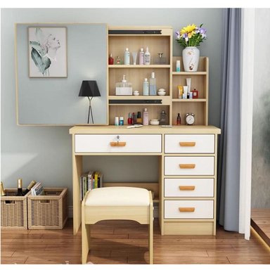 TOCADOR R&R MUEBLES HELGA MARRÓN CLARO CON BANQUETA MODERNO CON LLAVE