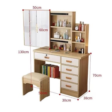 TOCADOR R&R MUEBLES HELGA MARRÓN CLARO CON BANQUETA MODERNO CON LLAVE - 2