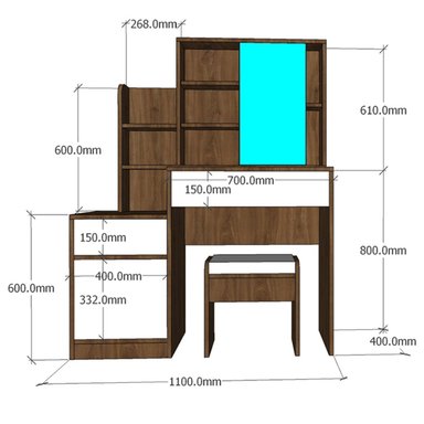 TOCADOR R&R MUEBLES MAAR MARRÓN CON BANQUETA MODERNO - 3