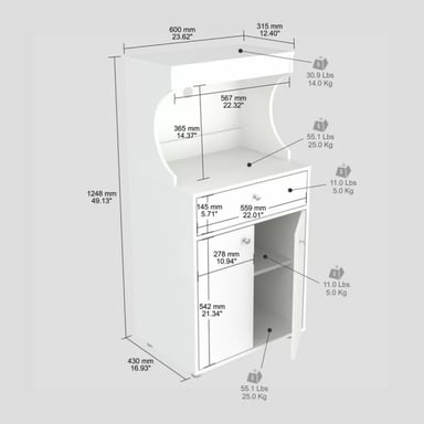 MUEBLE PARA MICROONDAS R&R MUEBLES SONNE 1 CAJÓN MODERNO BLANCO RYR MUEBLES - 3