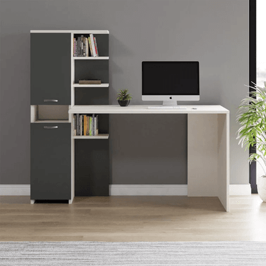 ESCRITORIO MODERNO R&R MUEBLES GENZO 150 CM X 60 CM GRIS Y BLANCO