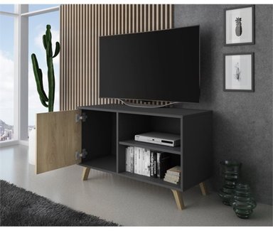 MESA DE TV R&R MUEBLES SARA 55' VINTAGE 1 PUERTA GRISDUNA - 1