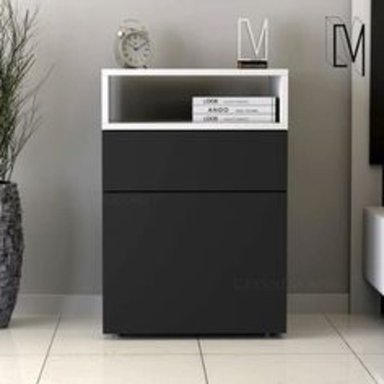 VELADOR R&R MUEBLES MODERNO SAÚL NEGRO 1 CAJÓN 1 PUERTA MULTICOLOR