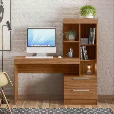 ESCRITORIO MODERNO R&R MUEBLES IKUMI 131.5 CM X 37.5 CM MARRÓN CON ESTANTES