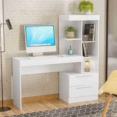 ESCRITORIO MODERNO R&R MUEBLES IKUMI 131.5 CM X 37.5 CM BLANCO CON ESTANTES