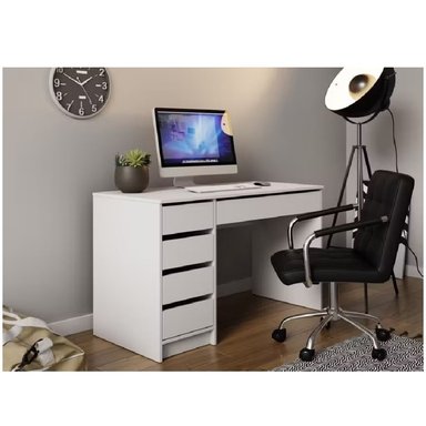 ESCRITORIO MODERNO R&R MUEBLES ANTONIO 120 CM X 55 CM BLANCO 5 CAJONES