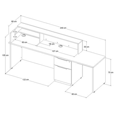 ESCRITORIO DE RECEPCIÓN R&R MUEBLES MATSUSHITA 240 CM X 60 CM NEGRO Y MARRÓN - 4