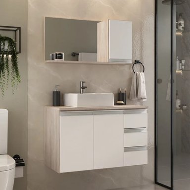 PACK MUEBLE BAÑO R&R TAKAHITO MULTICOLOR BLANCO ESPEJO MANZANO