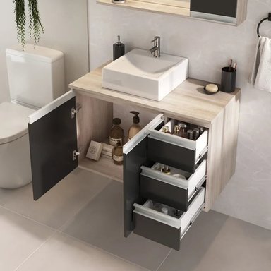 PACK MUEBLE DE BAÑO Y ESPEJO TAKAHITO MANZANO Y NEGRO RYR MUEBLES - 2