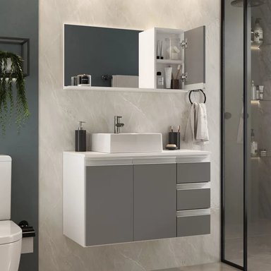 PACK MUEBLE BAÑO R&R TAKAHITO MULTICOLOR BLANCO GRIS ESPEJO