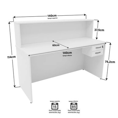 ESCRITORIO DE RECEPCIÓN R&R MUEBLES NIO 140 CM X 60 CM BLANCO - 3