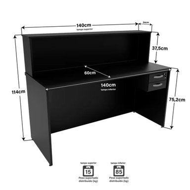 ESCRITORIO DE RECEPCIÓN R&R MUEBLES NIO 140 CM X 60 CM NEGRO - 3