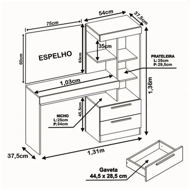 TOCADOR MODERNO PEEPI NEGRO RYR MUEBLES - 3