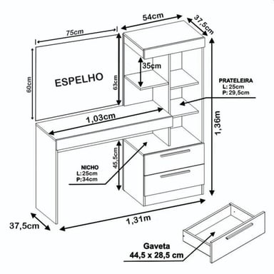 TOCADOR MODERNO PEEPI BLANCO RYR MUEBLES - 3