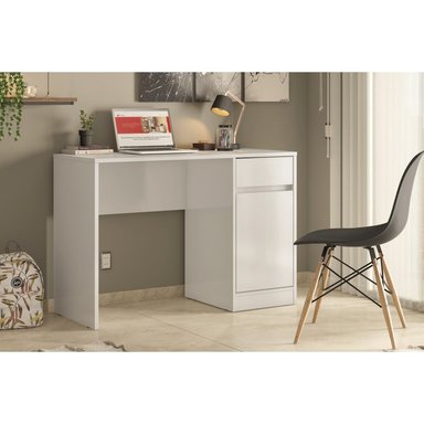 ESCRITORIO MINIMALISTA VILMA 1 CAJÓN 1 PUERTA BLANCO RYR MUEBLES