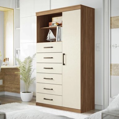 CÓMODA MODERNA EIRA MARRÓN Y BLANCO RYR MUEBLES