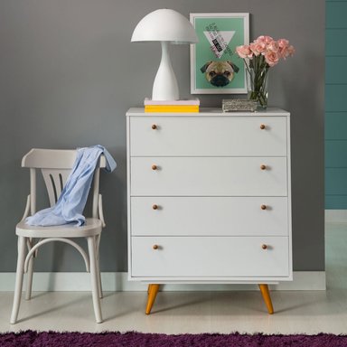 CÓMODA MODERNA KIM 4 CAJONES BLANCO RYR MUEBLES