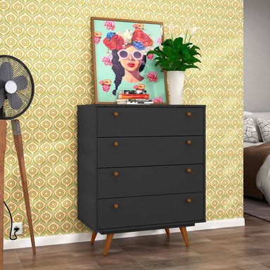 CÓMODA MODERNA KIM 4 CAJONES NEGRO RYR MUEBLES