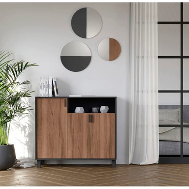 ZAPATERA RECIBIDOR SARA 3 PUERTAS NEGRO/MARRÓN RYR MUEBLES