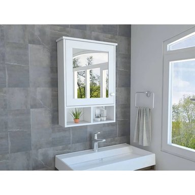 GABINETE MUEBLE DE BAÑO CATALEYA BLANCO 1 PUERTA Y ESPEJO RYR MUEBLES