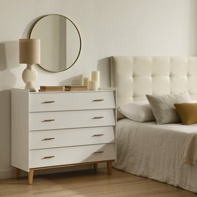 CÓMODA MODERNA MONTE 4 CAJONES BLANCO RYR MUEBLES