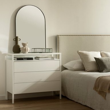 CÓMODA MODERNA MAJU CON VIDRIO 3 CAJONES BLANCO RYR MUEBLES