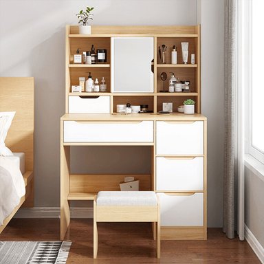 TOCADOR MÁS SILLA MODERNO AITANA DUNA/BLANCO RYR MUEBLES