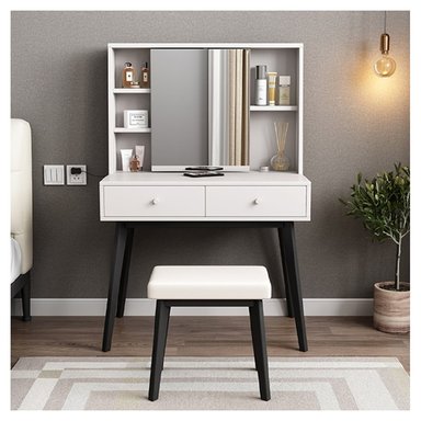 TOCADOR MÁS SILLA VINTAGE LAURA BLANCO/NEGRO RYR MUEBLES