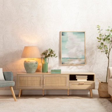 MESA PARA TV CON RATÁN HANNA 160 CM ROVERE RYR MUEBLES