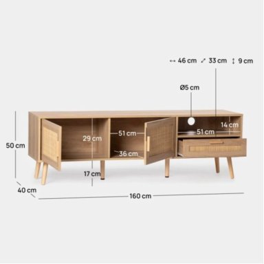 MESA PARA TV CON RATÁN HANNA 160 CM ROVERE RYR MUEBLES - 4