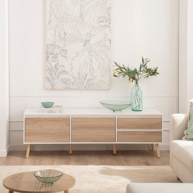 MESA PARA TV MODERNO MIRENICO 160 CM BLANCO/DUNA RYR MUEBLES