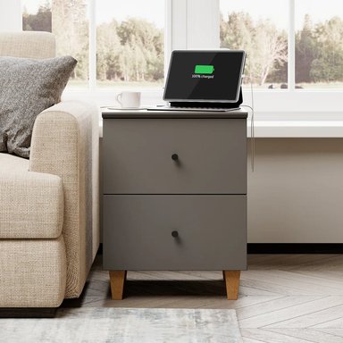 VELADOR MODERNO GIANE 2 CAJONES PLOMO RYR MUEBLES