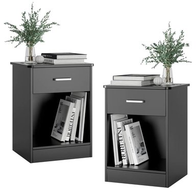 PACK DE 2 VELADORES MODERNOS ATENEA 1 CAJÓN NEGRO RYR MUEBLES