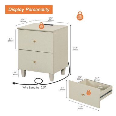 VELADOR MODERNO GIANE 2 CAJONES LINO RYR MUEBLES - 2