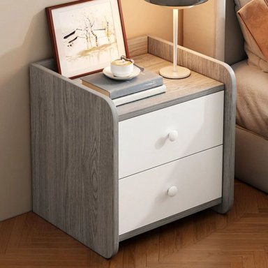 VELADOR MODERNO PEQUEÑO JERICOB 2 CAJONES GRIS/BLANCO RYR MUEBLES