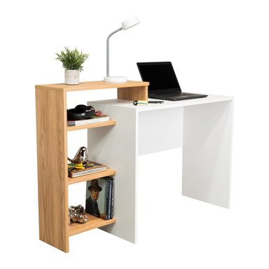 ESCRITORIO MODERNO CON ESTANTES ZION BLANCO/MARRÓN CLARO RYR MUEBLES