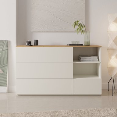 CÓMODA MODERNA BIANCA 5 CAJONES BLANCO/DUNA RYR MUEBLES