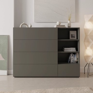 CÓMODA MODERNA BIANCA 5 CAJONES NEGRO RYR MUEBLES