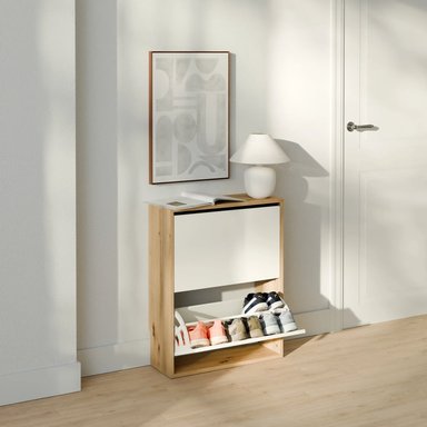 ZAPATERA CON CORTE PARA ZÓCALO MASIEL 2 PUERTAS BLANCO/DUNA RYR MUEBLES