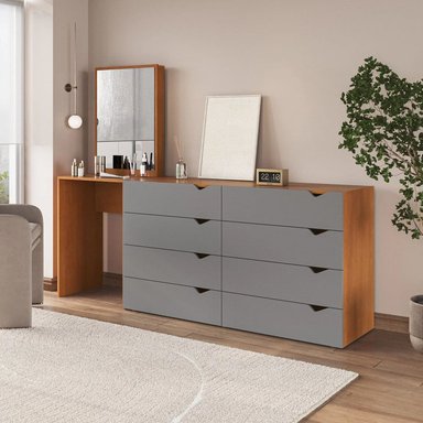 CÓMODA CON TOCADOR MODERNO MAPLE 8 CAJONES MARYRÓN Y PLOMO RYR MUEBLES