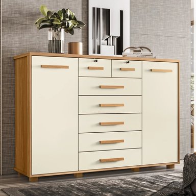 CÓMODA CON LLAVE MÁS COLGADOR KATIA PANELA Y BLANCO RYR MUEBLES